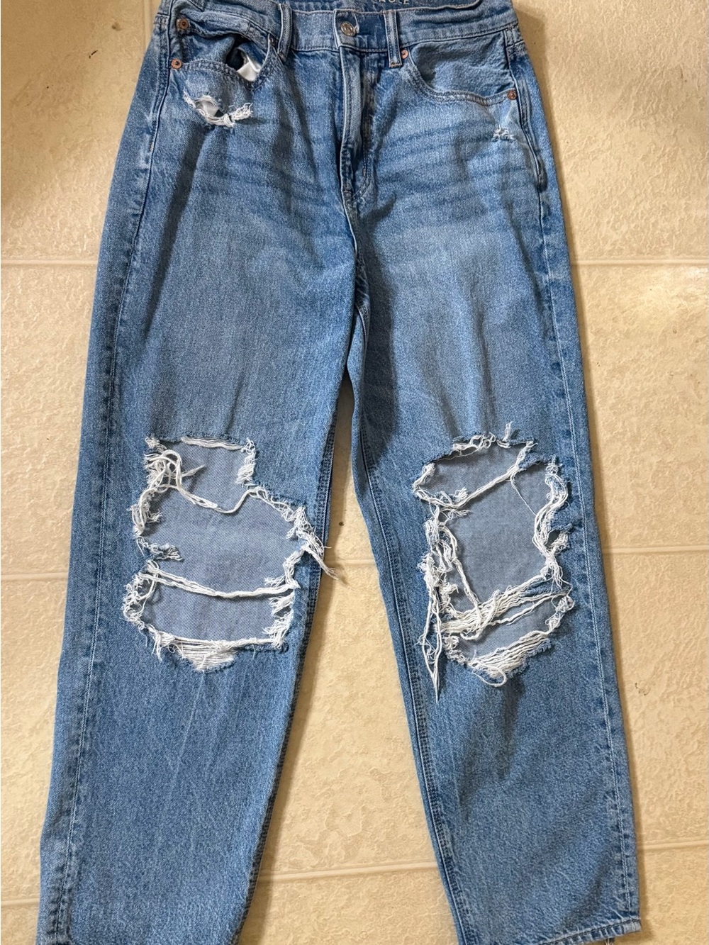 American Eagle Outfitters Light Blue Ripped Straight Leg Jeans